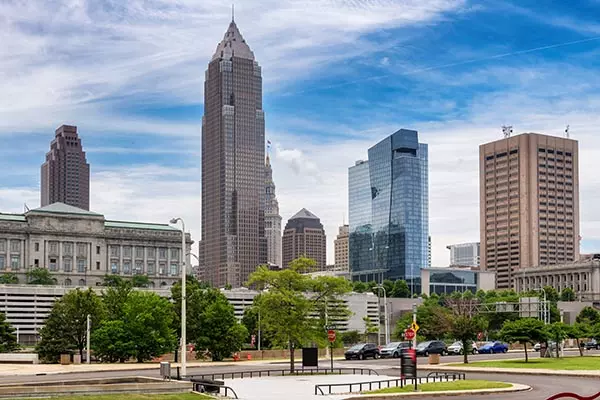 Cleveland skyline. Views on Cleveland Downtown in summertime at