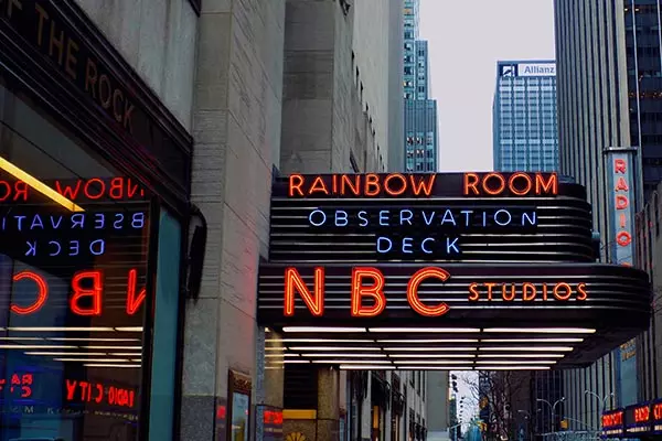 NBC Studio sign on 30 Rockefeller Center in NYC