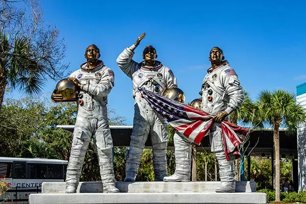 Kennedy Space Center statue of Neil Armstrong, Michael Colins and Buzz Aldrin